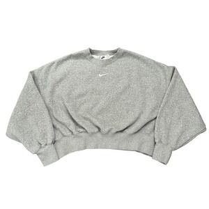 Nike Grey Crewneck Sweatshirt Oversized Cropped Swoosh Logo Womens Large